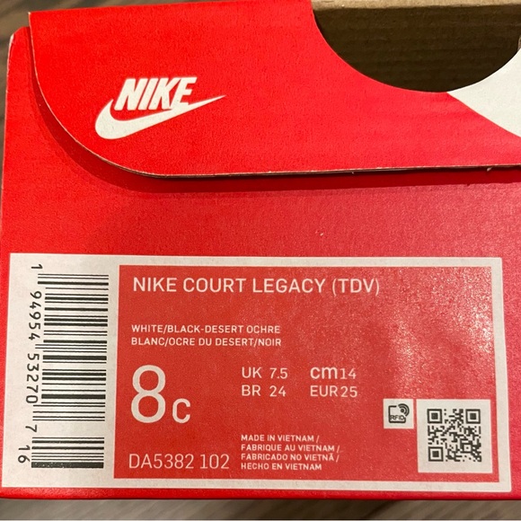 Nike Court Legacy - Kids White and Black Sneakers with Brown Accents - Picture 9 of 9